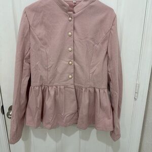 Pink Peplum Jacket with Pearl Buttons